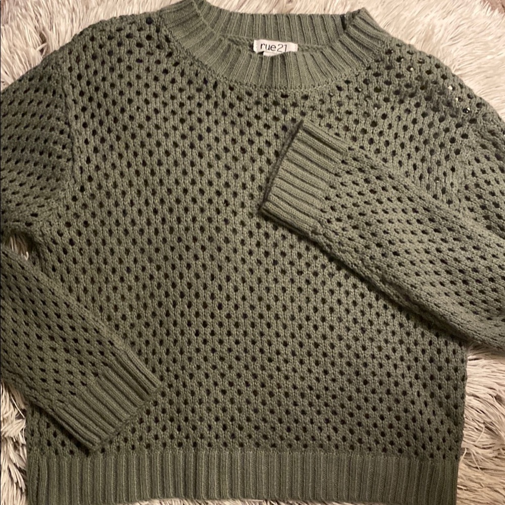 Rue21 Green Crew Neck Sweater with Textured Knit